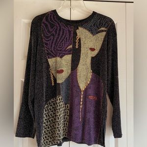 Women's Ki Meng Y. R Imports Blouse Metallic Glitter Art to Wear Made in Korea L